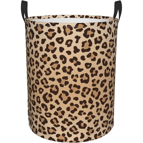 Leopard Print Round Laundry Hamper Animal Skin Texture Storage Basket Toys Clothes Organizer Bin For Home Bathroom Bedroom Dorm Nursery, 38l