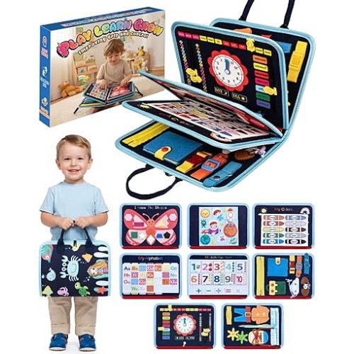 Busy Board for 1 Year Old, Busy Book for Toddlers 1-3, Montessori Toys for 1 Year Old, Educational Sensory Activities, Learning Toy Fine Motor Skills, Travel Toy for Toddler