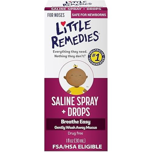 Little Remedies Sterile Baby Saline Nasal Spray and Drops, Safe for Newborns to Relieve Stuffy and Dry Noses, 1 Fl Oz