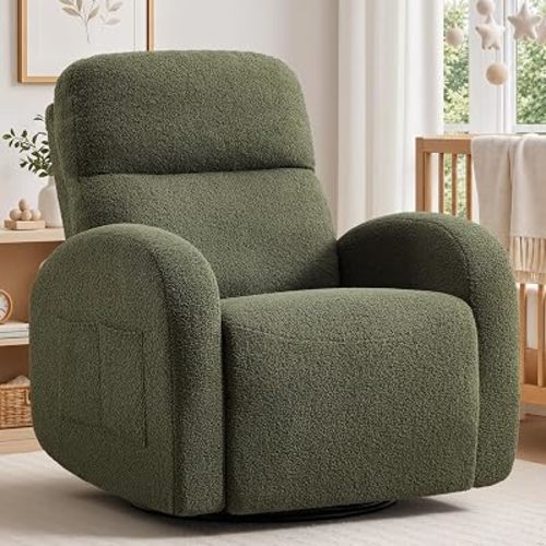 360° Swivel Rocker Recliner, Glider Recliner Nursery Chair, Green