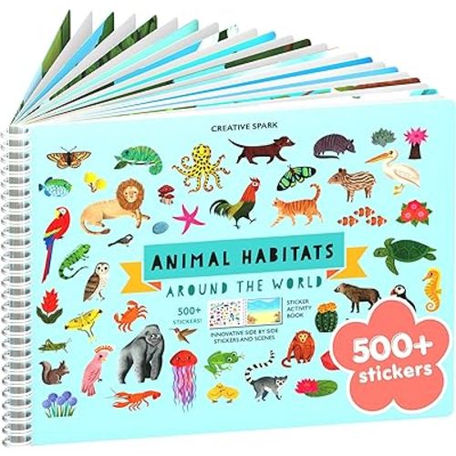 Animals Habitat 500+ Kids Sticker Book by Cupkin Toddler Airplane Travel Activity Coloring and Sticker Book, Road Trip Essentials, 12 Coloring Pages + 12 Scenes for Ages 2–8 Years