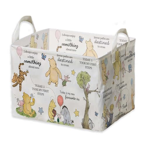 Winnie Storage Basket, The Pooh Nursery Baby Stuff, Winnie Nursery Storage Baske Storage Basket With A Waterproof PE Coating, Foldable Large Canvas Laundry Hamper Suitable For Bathroom and Bedroom