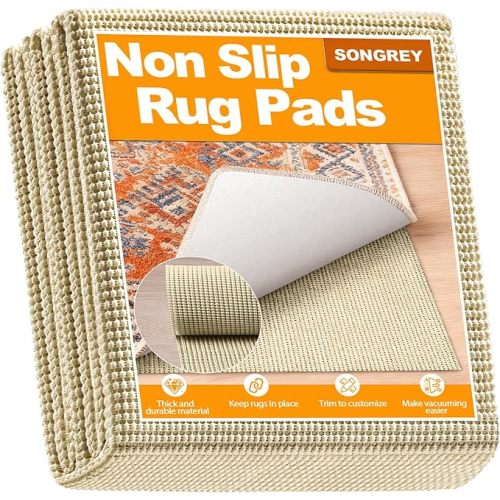 Songrey Non-Slip Rug Pad 5x7 FT, Extra Thick Carpet Pads for Hard Surfaces, Prevents Sliding and Secures Rugs, Provides Floor Protection with Comfort Cushioning
