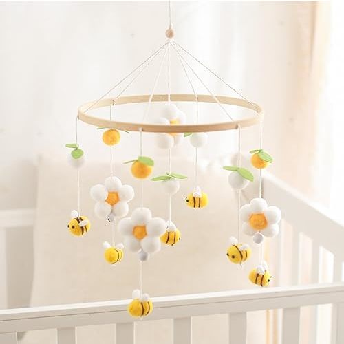 Baby Crib Mobile for Boys Girls, Boho Nursery Decor Mobile for Bassinet, Gender Neutral Mobile Crib Accessories for Infant Bedroom Hanging Decoration - Felt Daisy Flower, Bees, Leaves