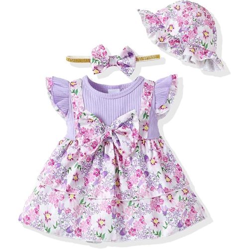 SUNNY PIGGY Baby Girl Clothes Newborn Infant Dress Outfit 0 3 6 9 12 18 24 Months Skirt Set Headband+Hat