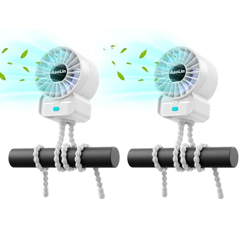 2 Pack Multifunctional Portable Stroller Fan 4 Speed 6600rpm High Speed Usb Rechargeable Personal Mini Handheld Fan Extended Tripod For Desktop Winding Kids Bed Treadmill Bike Golf Cart Outdoor Travel