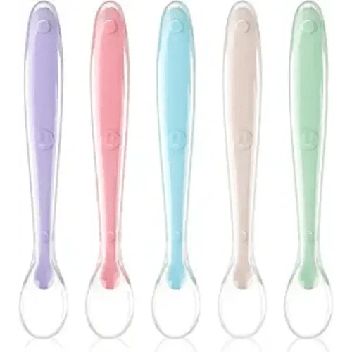 Vicloon Baby Silicone Spoons, 5 PCS Baby Training Feeding Spoons for First Stage 4 Months Toddlers, Infants Utensils Feeding Supplies, Soft Tip BPA Free Gum-Friendly Dishwasher Boil-Proof