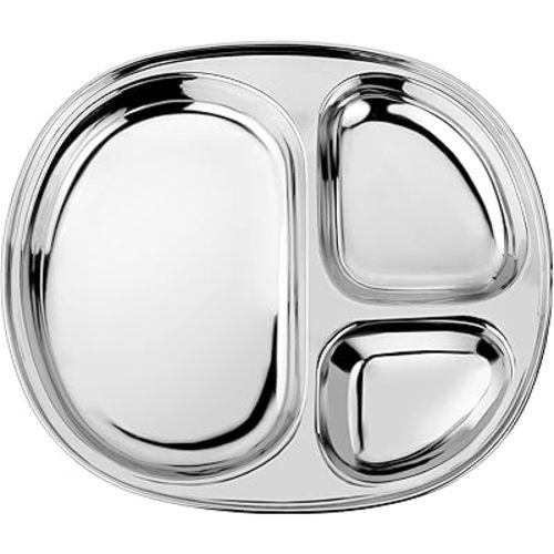 Ahimsa Stainless Steel Kids Plate, Pediatrician Designed Divided Toddler & Baby Plates, Non Toxic, Unbreakable & Dishwasher Safe, Polished