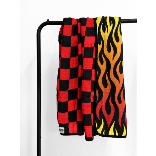 Organic Muslin Quilt in Need 4 Speed x Rebel Red + Black Checkered
