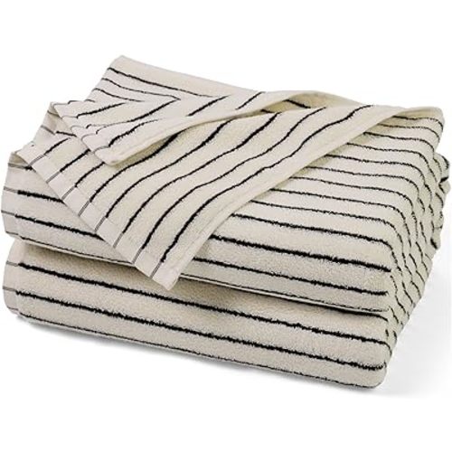 Jacquotha Black and White Striped Bath Towels Set of 2, Lighter & Quick Dry Towels Large 27.5 x 55 inches, Farmhouse for Bathroom, Pool, Shower