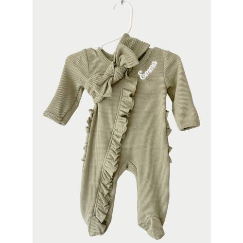 Baby Name Newborn Waffle Knit Ruffled Footie With Bow - Baby Girl Coming Home Outfit - Hospital Outfit for Baby Girls - Etsy