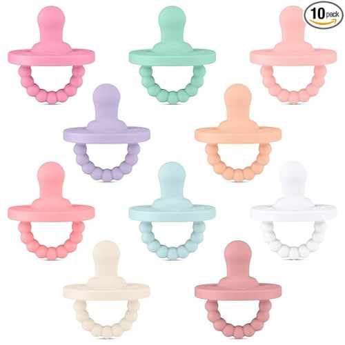 Ryan & Rose Cutie PAT Pacifier Teether 10 Pack Assorted Colors (Collins (Girl), Flat)