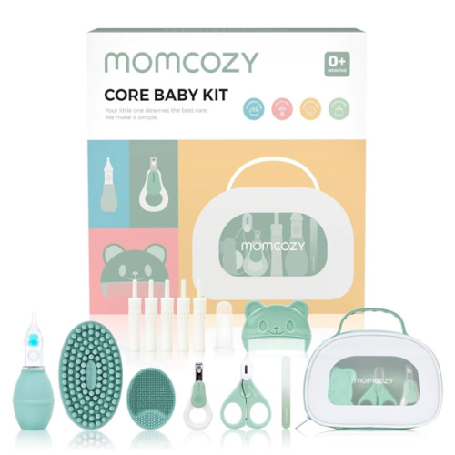 Momcozy Core Baby Kit, Baby Shower & Registry Essential Kit for Grooming&Health&Cleansing Care, Includes Nail File Kits, Nasal Aspirator, Gas Relief Tubes, Bath Brushes, Toothbrush, Comb, Storage Case