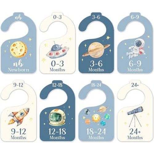 Outer Space Baby Closet Dividers, Astronaut Universe 8 Pack Double Sided Nursery Organizer From Newborn to 24 Months, Galaxy Planet Clothes Size Hanger Separators for Boys Girls -16