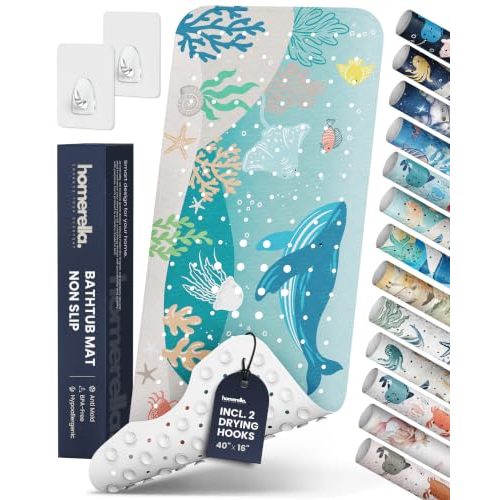 homerella Bathtub Mat Non-Slip Kids 39.3 x 15.7 Baby Bath Mat Anti-Mold | 100% BPA Free, Non Toxic, Mildew Resistant, Machine Washable, Extra Long Kids Bath Mat for Tub Non Slip, Toddler Bath Mat