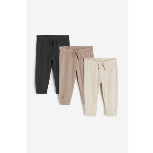 3-pack Cotton Jersey Joggers, Light beige/dark beige