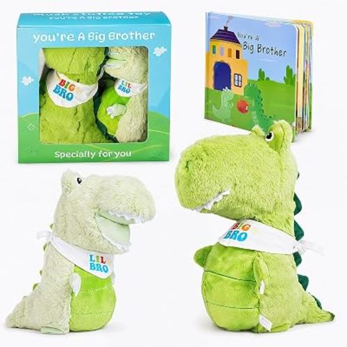 Big Brother Gift for Boy for Older Siblings of New Baby Includes Plush Dinosaur with Storybook, Ideal Birthday & Special Occasion Gift for Boys (Big Brother/Little Brother)