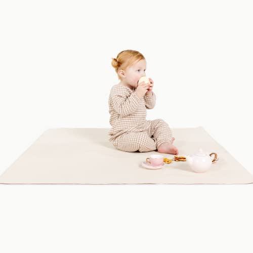 Gathre Baby Splat Mat for Under High Chair, Wipeable & Water Resistant Leather, Foldable, Anti-Slip, Protective Floor Mat for Mealtime Playtime Messes - Ivory