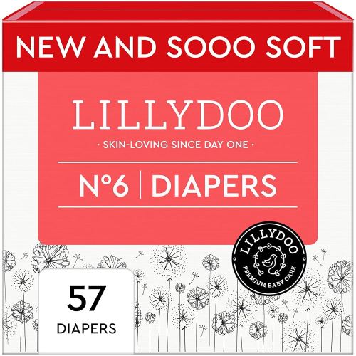 Baby Diapers - Size 6 (29+ lbs), Half-Monthly Supply (57 Count), Leak Protection, Skin-Friendly, Ultrasoft, Perfume- & Chlorine-Free, Hypoallergenic, Dermatologist Tested, Oeko-TEX®