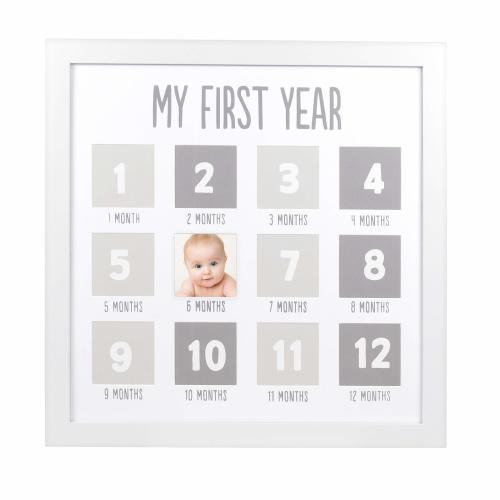 Pearhead Baby First Year Picture Frame, First Year by Month, Baby Shower Gift, Newborn Baby Registry Must Haves, White
