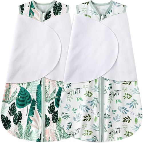 Newborn Sleep Sack Baby Swaddle,6-12 Months,3-Way Adjustable Wearable Blanket,100% Rayon Cotton Swaddling Sleeping Bag,TOG 0.5(Banana&Leaf)