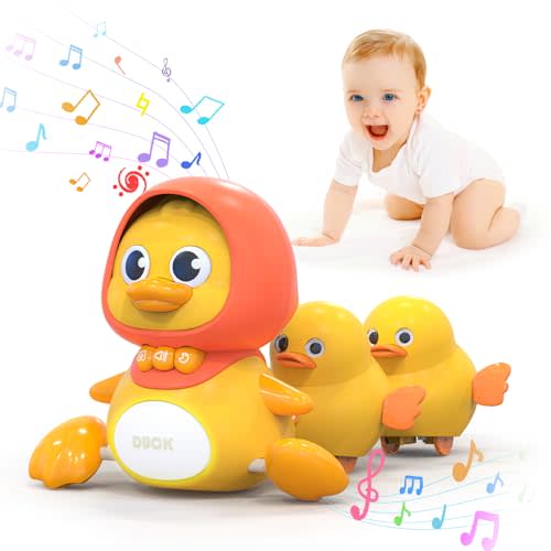 Gofimyee Crawling Duck Musical Toy, Baby Toy for Toddler, Sound Toys for 18+ Months, Early Educational Baby Toys with Light, Includes One Large Duck and Two Ducklings (Batteries Included)