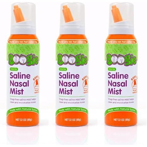 Boogie Saline Nasal Spray Mist for Baby and Kids, Allergy Relief, Nasal Decongestant, Made with Saline, Fresh, 3.1 Ounce (Pack of 3)