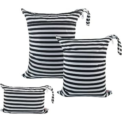 ALVABABY 3pcs Baby Cloth Diaper Wet Dry Bags Waterproof Reusable with Two Pockets Travel Beach Pool Daycare Soiled Baby Items Yoga Gym Bag for Swimsuits or Wet Clothes 3L-WB01