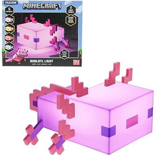 Paladone Minecraft Axolotl Light, Five Color Modes, Minecraft Lamp to Decorate Your Gaming Desk or Night Stand
