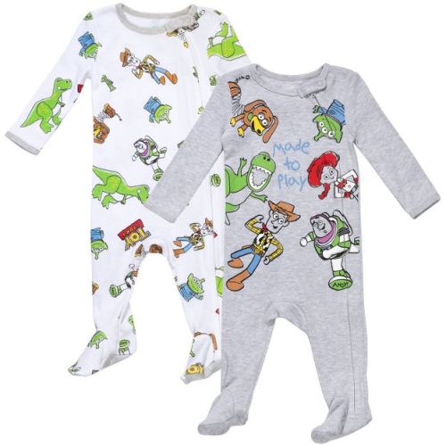 Disney Toy Story Baby 2-Pack Zip-Up Ribbed Footed Sleeper Coveralls with Scratch Mitts Grey White 3-6 Months