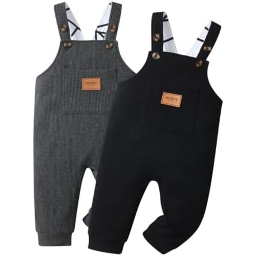 Infant Toddler Baby Boy Overalls Clothes Solid Color Pocket Suspender Jumpsuit Romper Outfit 2 Pack