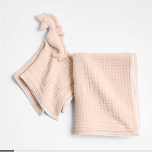 Selene Pink Seahorse Lovey + Baby Stroller Blanket Set by Jake Arnold