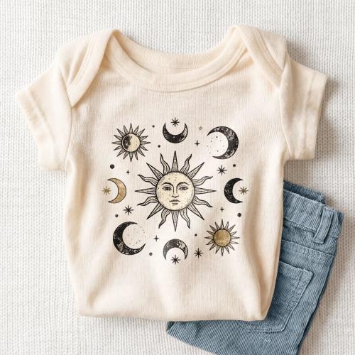 Celestial Sun Moon Baby Onesie - Boho Mystical Whimsigoth Bodysuit