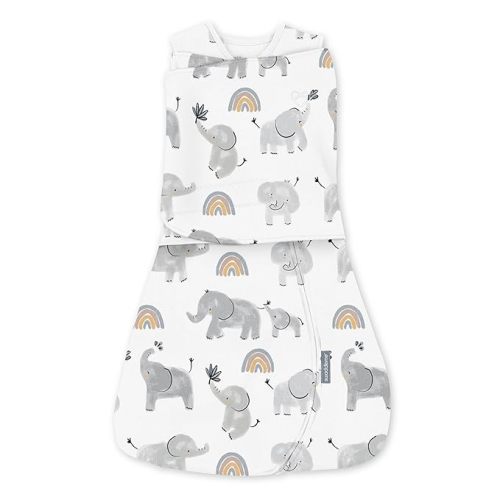 Ingenuity Arms Free Transitional Baby Swaddle, Size 3-6 Months, 14-18 Pounds, Arms Swaddled in or Out, 1.0 TOG - Happy Elephant