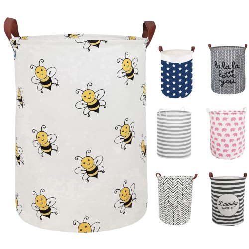 Sortora Large Laundry Hamper, Waterproof Canvas Laundry Basket, Collapsible Storage Basket Bin for Kids Room, Toy Organizer, Nursery Hamper, Clothes Hamper, Bees