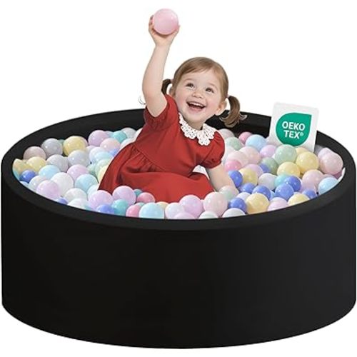 Zedachica Ball Pit for Toddlers 35.43''x11.81 Baby Ball Pits Soft Memory Foam Ball Pit Round Kids Ball Pit Indoor Game Kids Play Ball Pool Ideal Gift for Girls and Boys (Black, NO Balls)