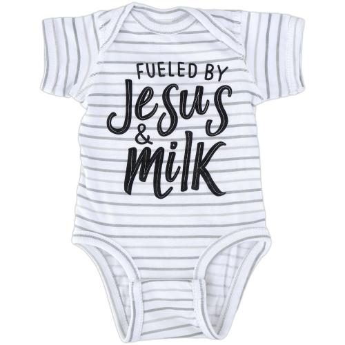New Ewe, Fueled by Jesus &amp; Milk Baby Onesie, NB-12M