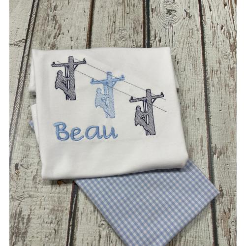 Baby Boy Lineman Applique Shirt and Gingham Shorts Set