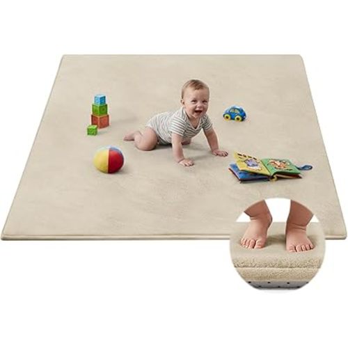 Baby Play Mat for Floor,Ultra Thick Elastic Foam 50"x50" Playmat Tummy Time Muscle Crawling Exercise Activity Cushion Gym Mat Nursery Playroom Area Kids Rug for Babies, Toddlers,Infants,Beige