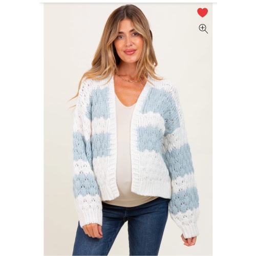 Light Blue Colorblock Chunky Knit Open Maternity Cardigan – PinkBlush