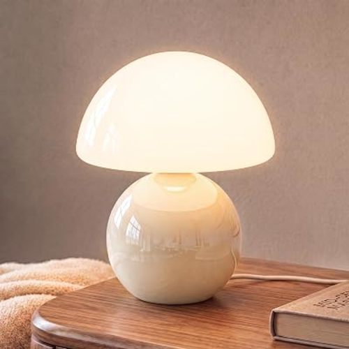 Mushroom Lamp Table Lamp for Bedroom,Desk Bedside Small Lamps for Living Room Night Stands,Mushroom Decor Cute Mini Modern Mid Century Lamps,Unique Aesthetic Home Living Room Decor(Cream)
