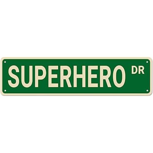 Metal Tin Sign SUPERHERO DR Funny Vintage Sign Retro Metal Signs for Bedroom Kitchen Garden Wall Bar Club Coffee Home Decor 4x16 Inch