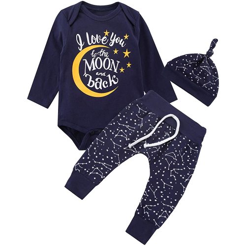 Baby Boy Space Theme Outfit Newborn Boy I Love You To The Moon And Back Baby Shower Infant Space Clothes Romper Pants Set