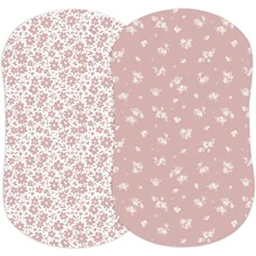 Baby Bassinet Sheets Girl (Antique Rose) 2-Pack - Fitted Bedside Bassinet Sheets - Buttery Soft Cotton Blend for Standard Mattress Pad - Compatible with Halo BassiNest