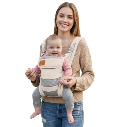 Baby Carrier Newborn to Toddler(8-30lbs), Toddler Carrier with Adjustable Shoulder Strap, Baby Holder Carrier with Breathable Mesh Fabric, Beige