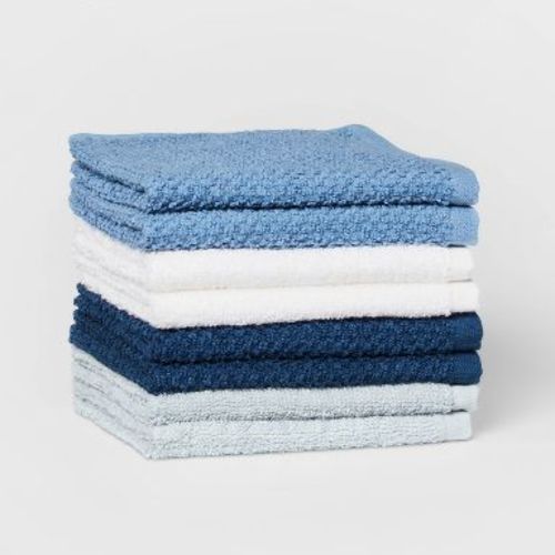 8pc 12"x12" Kids' Washcloth Set Blue - Pillowfort™: Cotton Terry Face Towels, Machine Washable, OEKO-TEX Certified