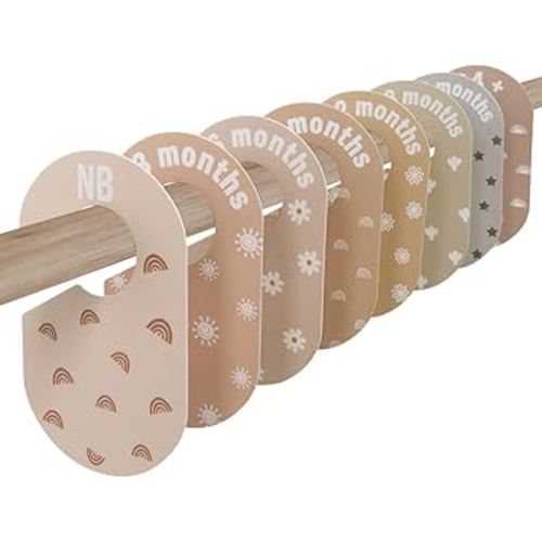 Baby Closet Divider, Baby Wardrobe Organizer, Double-Sided Minimalist Cute Design, Nursery Decor Clothes Hanger Dividers for Sorting 8 Sizes from Newborn to 12+ Months