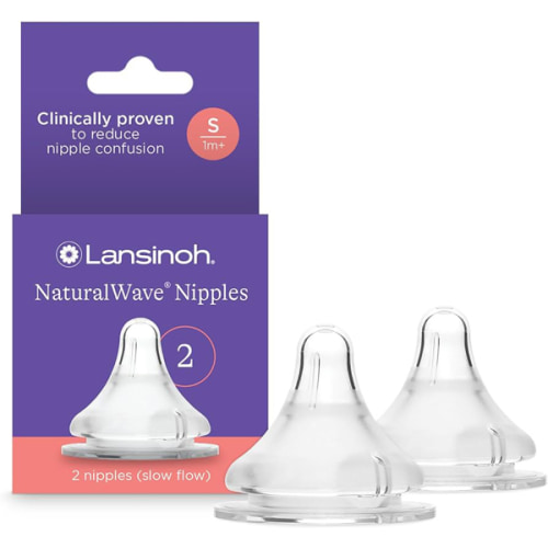 Lansinoh NaturalWave Baby Bottle Nipples – 100% Soft, Durable Silicone, Made Without BPA BPS, Anti-Colic, Supports Baby’s Developing Mouth and Teeth, Slow Flow, Size S, 2 Count, 1+ Month