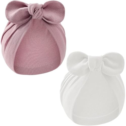 Century Star Newborn Hat for Baby Girls Infant Toddler Soft Hospital Hats Beanie Baby Turbans Head Wrap with Bow Cap
