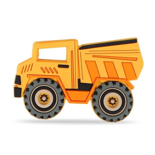 Car Series Baby Teething Toys,Food Grade Silicone Chew Teether for 3 Months+ Infant Boy and Girl,Toddler Sensory Chewing Teether,BPA Free. (Dump Truck,Yellow)